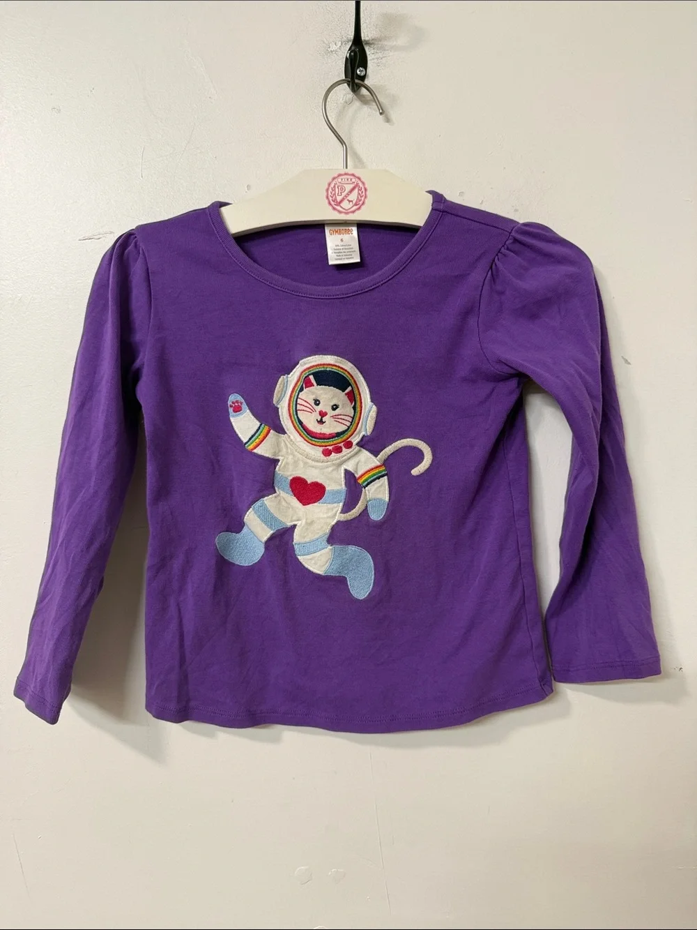 Gymboree Purple Long Sleeve Tee with Space Cat Patch